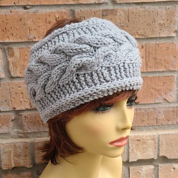 Handmade Women's Cable Knit Headband Light Gray Sparkling One Size - Picture 3 of 14